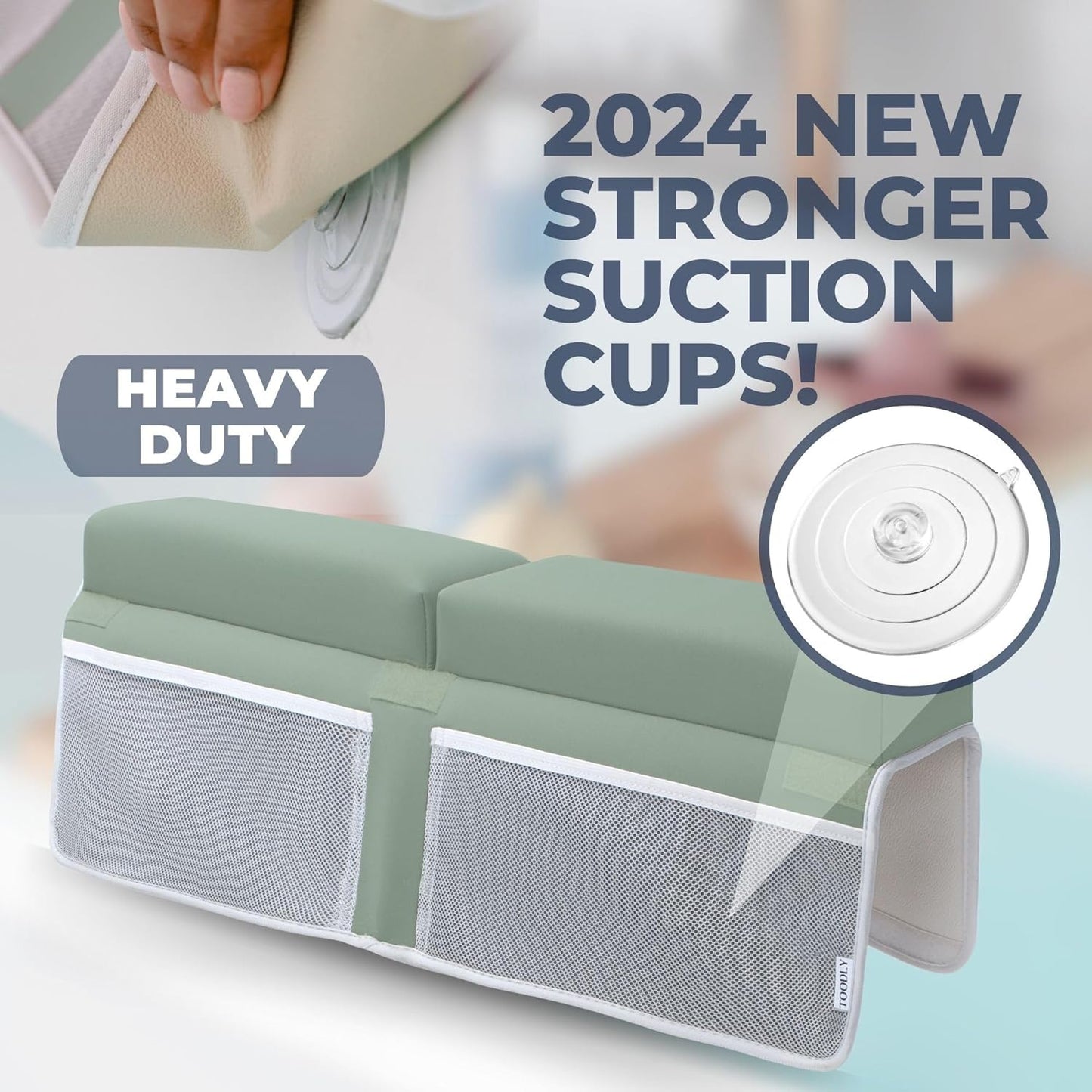 Comfortable Baby Bath Kneeler and Elbow Rest Pad Set – Thick Memory Foam Bath Kneeling Pad with Elbow Support – Baby Bathtub Cushion with Toy Organizer for Bathing Infant or Toddler - Green