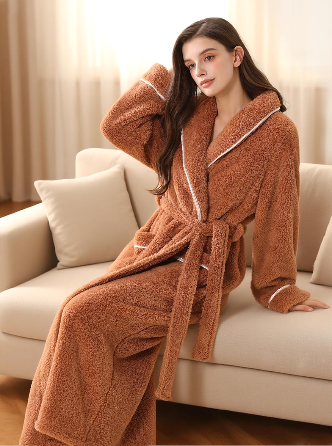 Hellomamma Long Bath Robe for Womens Plush Soft Fleece Bathrobes Nightgown Ladies Pajamas Sleepwear Housecoat