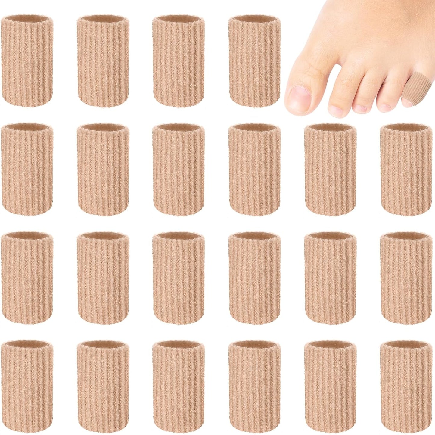 Blulu 24 Pieces Toe Tubes 0.98 Inches Cushion Tube Corn Pads for Toes Sleeves Soft Gel Protectors for Cushions Corns Blisters Calluses 3 Size(Skin Color,Small Size)