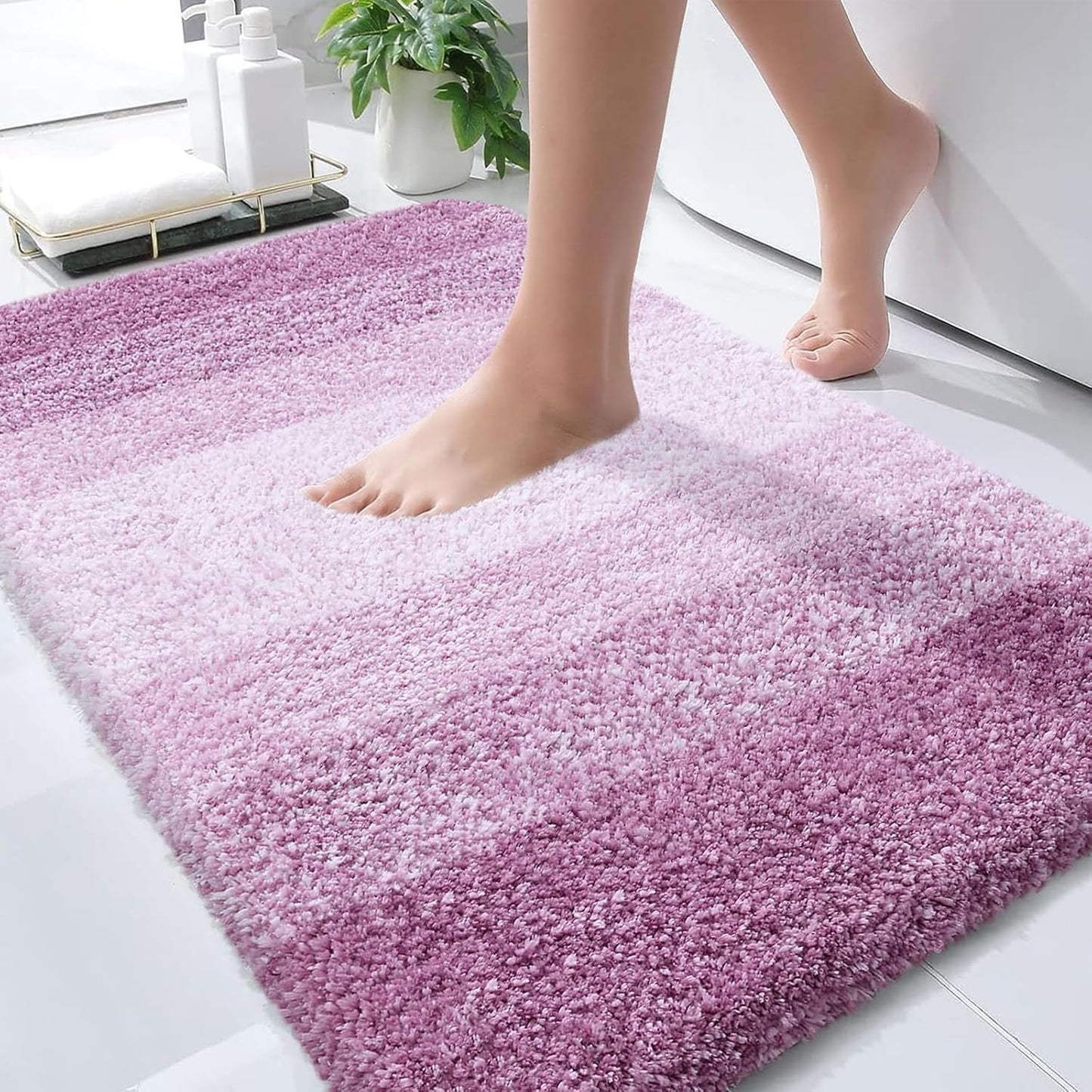OLANLY Bathroom Rugs Mat 30x20, Extra Soft Absorbent Microfiber Bath Rugs, Rubber Backing, Quick Dry, Washable Bath Mats for Bathroom Floor, Tub and Shower, Home Decor Accessories, Pinkish-Purple