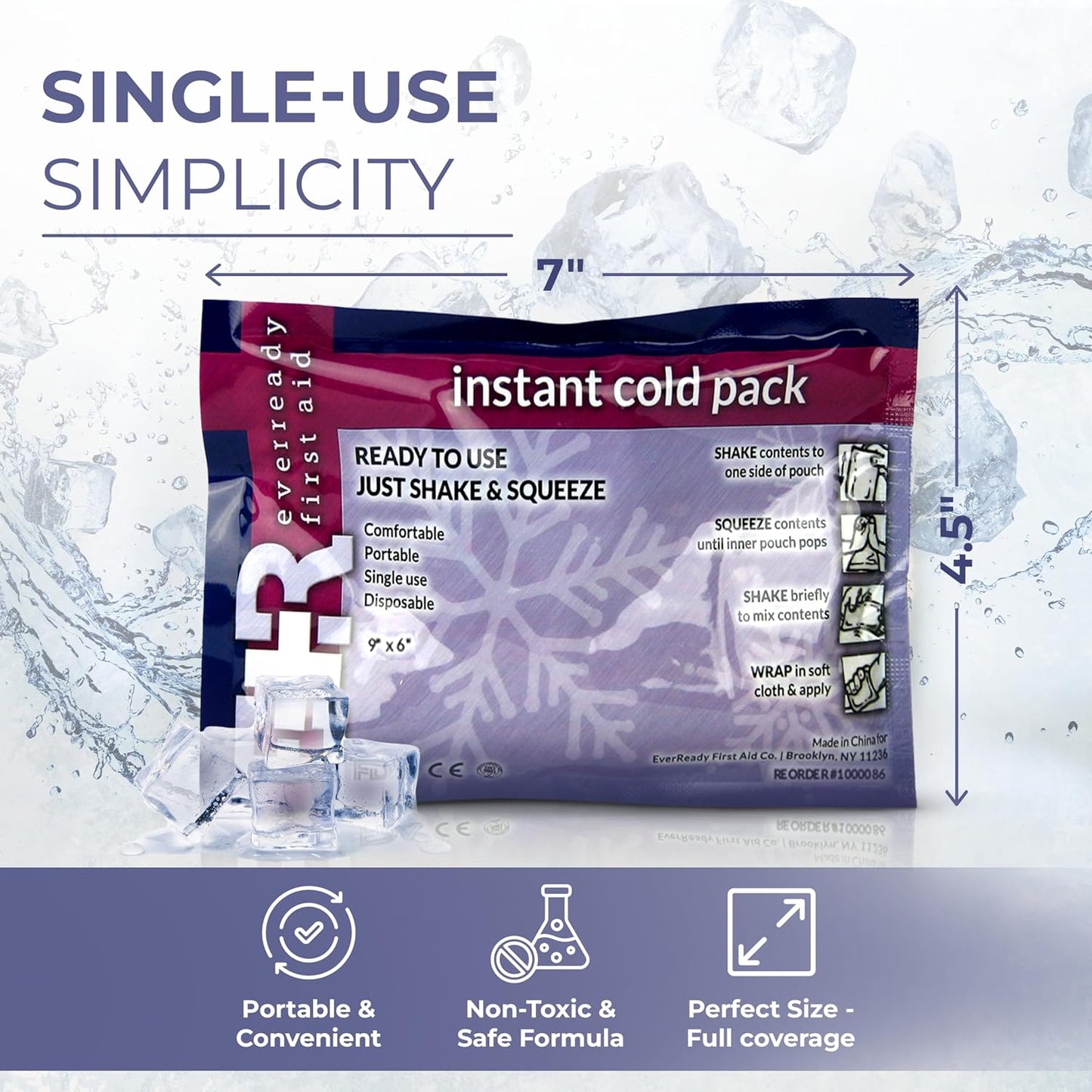 Ever Ready First Aid Disposable Cold Compress – Instant Ice Pack for Injuries, Swelling & Pain Relief – 4.5" x 7" – 12 Pack