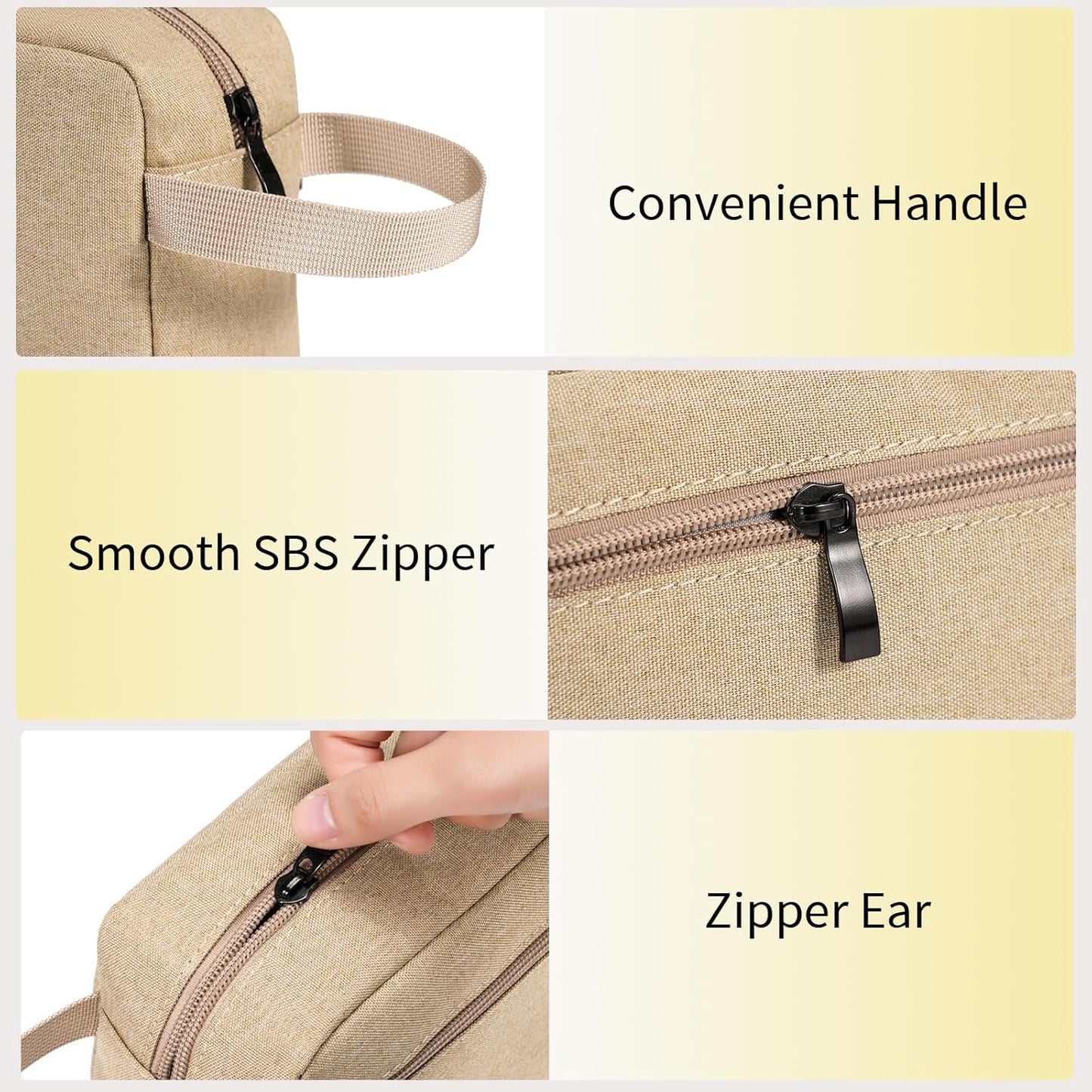 Travel Toiletry Bag, Hanging Water-Resistant Organizer for Men & Women, Ideal for Makeup, Shaving Kit, Gym Essentials & Travel Accessories (Khaki)