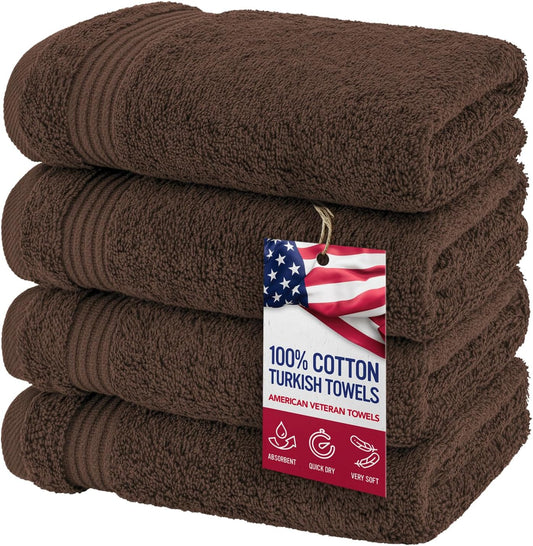 American Veteran Towel, Hand Towels for Bathroom Set of 4, 100% Cotton Turkish Hand Towel Sets, Soft Hand Face Towels, Brown Hand Towels