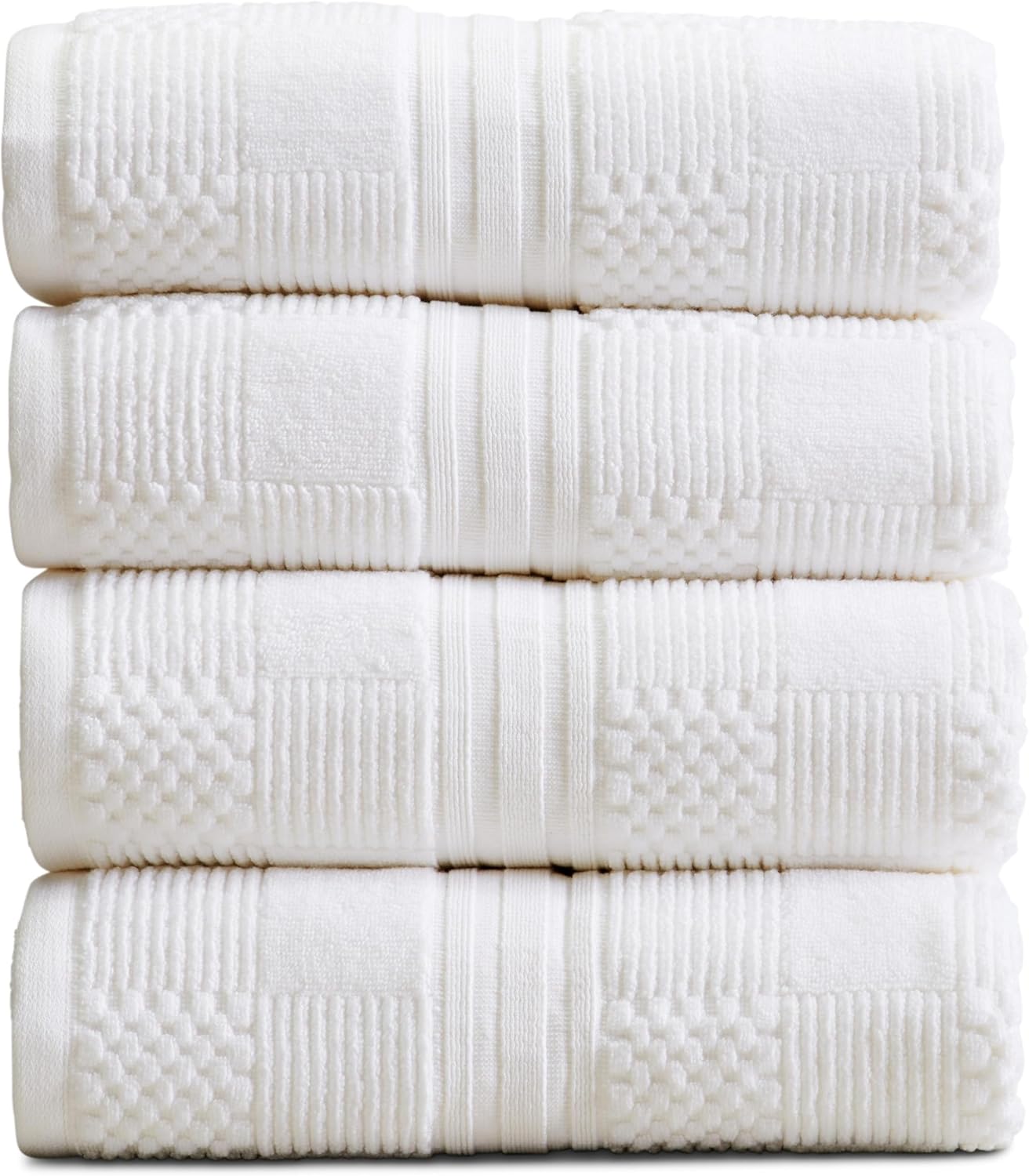 Springtree Home 100% Cotton Bath Towel Set of 4 | White Towels | Geometric Textured Design | Absorbent & Quick-Dry | 4 Bath Towels | Oeko-TEX® Standard 100 Cotton | Myla Collection - White