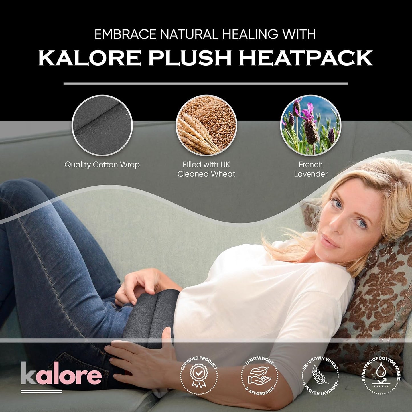 Microwavable Heating Pads for Winter, Back, Stomach & Head Comfort – Kalore Neck Wrap with Velboa Faux Fur Cover – Even Heat Distribution Hot Compress Bag - Wheat Heat Pad – Lavender Scent – Black