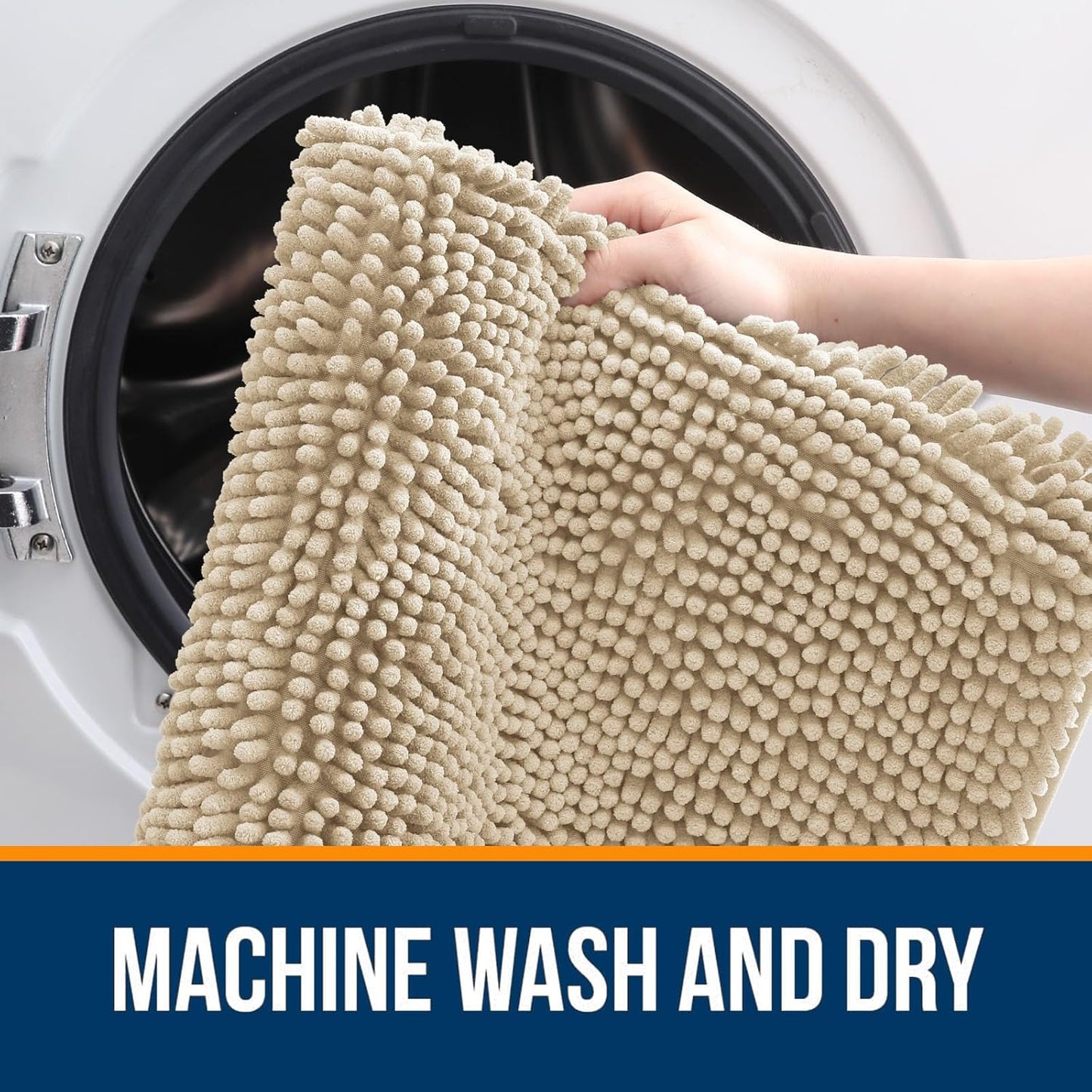 OLANLY Bathroom Rugs 70x24, Extra Soft Absorbent Chenille Bath Rugs, Rubber Backing Quick Dry, Machine Washable Bath Mats for Bathroom Floor, Tub and Shower, Home Decor Accessories, Beige