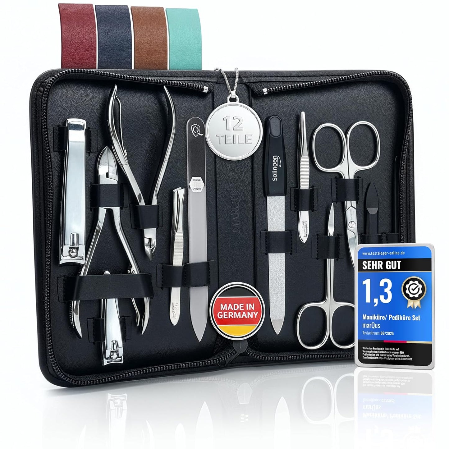 Manicure Set Women and Men – 12-Piece Professional Grooming Kit with Premium Tools, Genuine Leather Case, and Exclusive Glass Nail File for Hand & Foot Care, German Quality