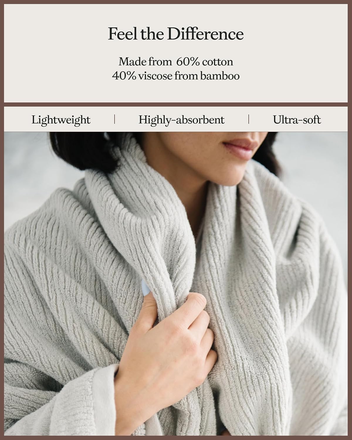 Cozy Earth Ribbed Bath Sheet Set - 60% Cotton 40% Viscose from Bamboo Bath Sheets - Soft & Absorbent Textured Ribbed Pattern - 2 Pack Light Grey