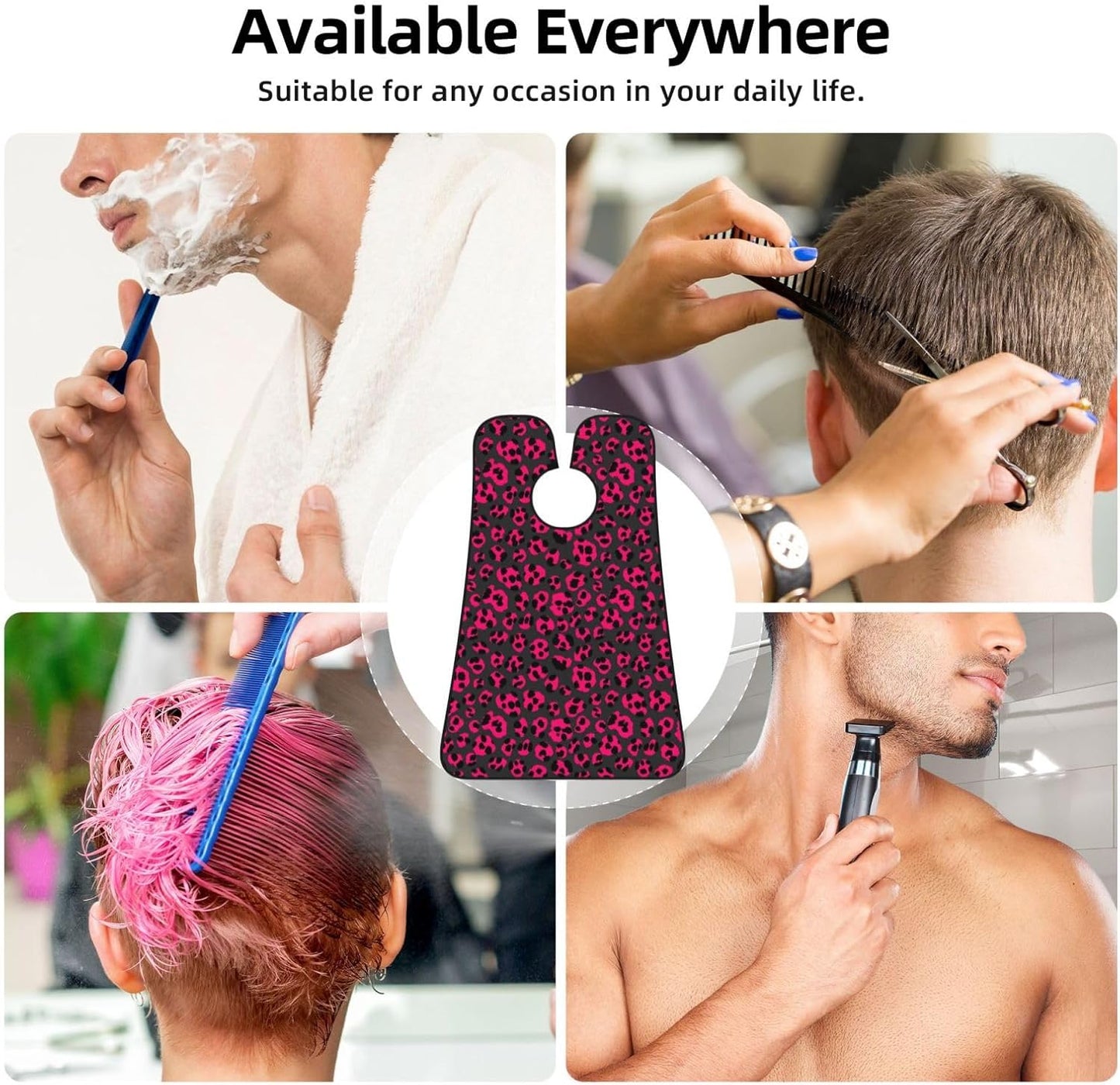 Waterproof Beard Grooming Bib, Luxury Pink Dark Gray Leopard Cheetah Print Shave Bib, Non-Stick Hair Catcher for Shaving Trimming, Apron Essential for Men Dad