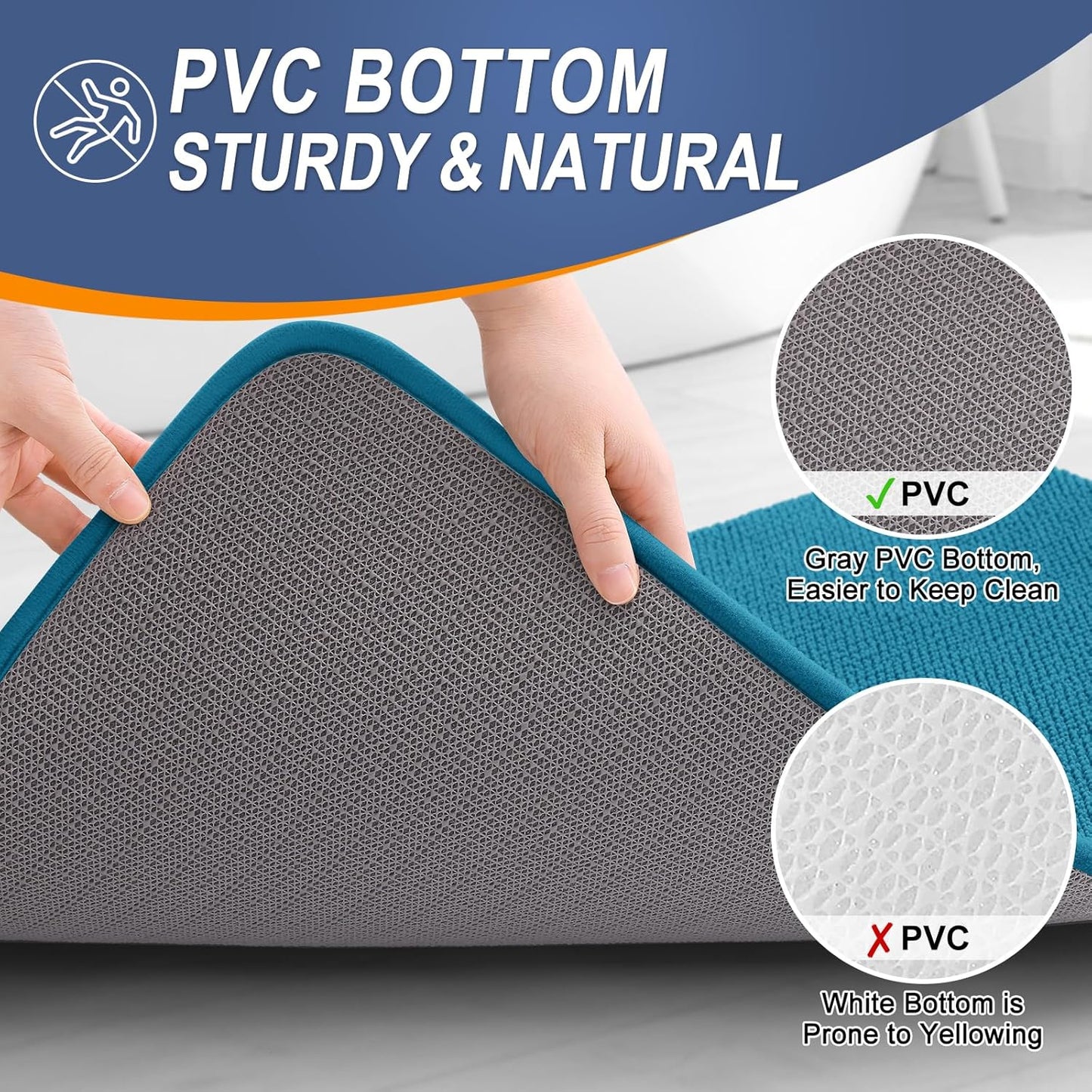 OLANLY Thick Memory Foam Bath Mat Rug 36x24, Extra Soft Absorbent Bathroom Rug, Quick Dry Bath Mat, Non-Slip, Machine Washable Carpet for Bathroom, Tub and Shower, Home Decor Accessories, Peacock Blue