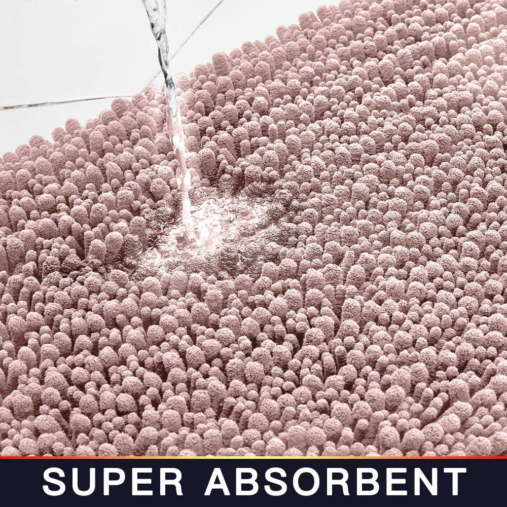 Walensee Large Bathroom Rug Non Slip Bath Mat (72x24 Inch Dusty Pink) Water Absorbent Super Soft Shaggy Chenille Machine Washable Dry Extra Thick Perfect Absorbant Best Plush Carpet for Shower Floor