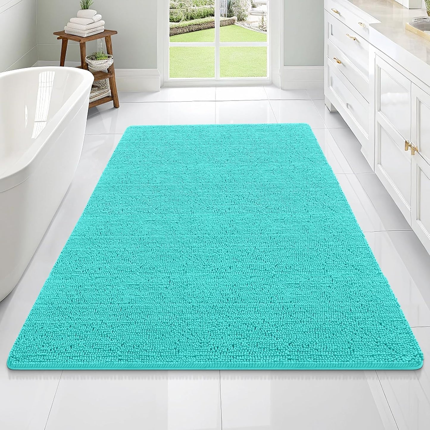 OLANLY Bathroom Rugs 70x46, Extra Soft Absorbent Chenille Bath Rugs, Rubber Backing Quick Dry, Machine Washable Bath Mats for Bathroom Floor, Tub and Shower, Home Decor Accessories, Teal