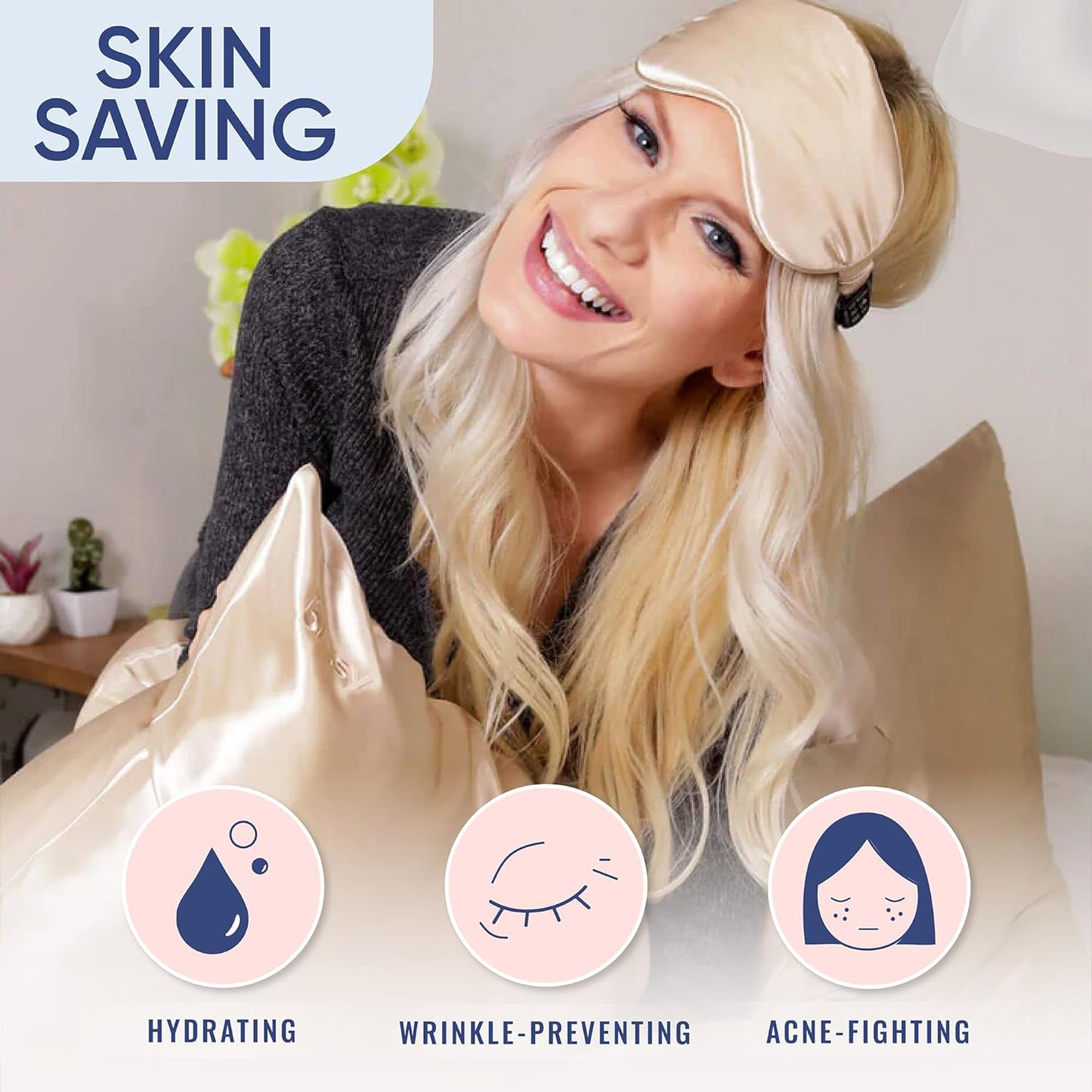 Blissy Silk Pillowcase - 100% Pure Mulberry Silk - 22 Momme 6A High-Grade Fibers - Silk Pillow Cover for Hair & Skin - Regular, Queen & King (Champagne, Queen)