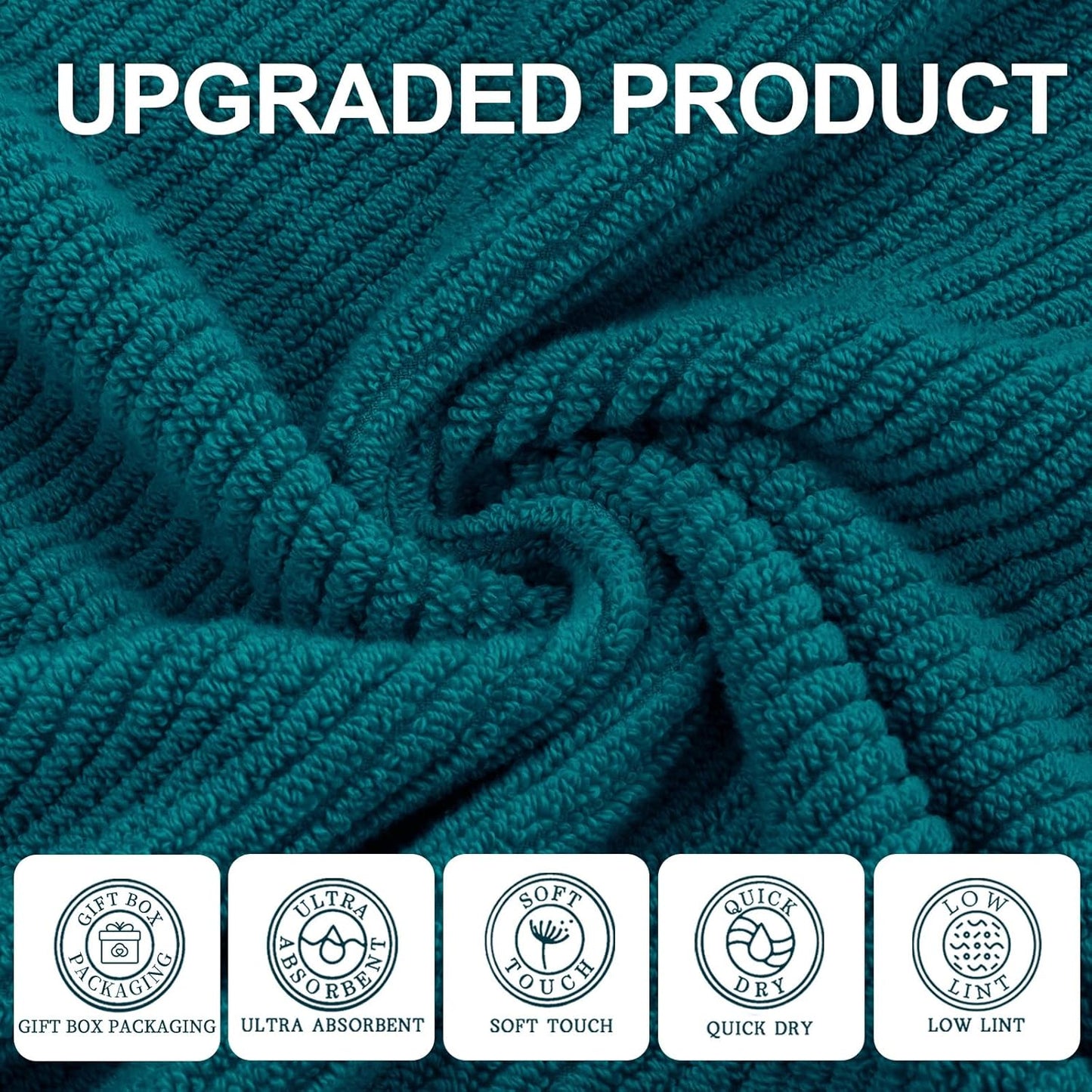 VOOVA & MOVAS Bath Towels Set of 4, Large 30" x 56" - 100% Cotton | Thick | Light Weight | Soft | Absorb | Quick Dry, Bath Towels Sets for Bathroom, Luxury Towel Gift Set, Deep Turquoise