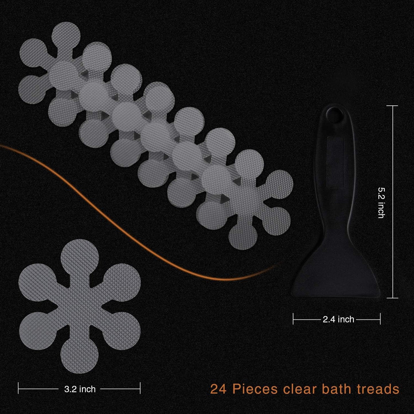 Bathtub Stickers Non-Slip, 12 PCS Grey Safety Shower Treads Adhesive Appliques with Premium Scraper