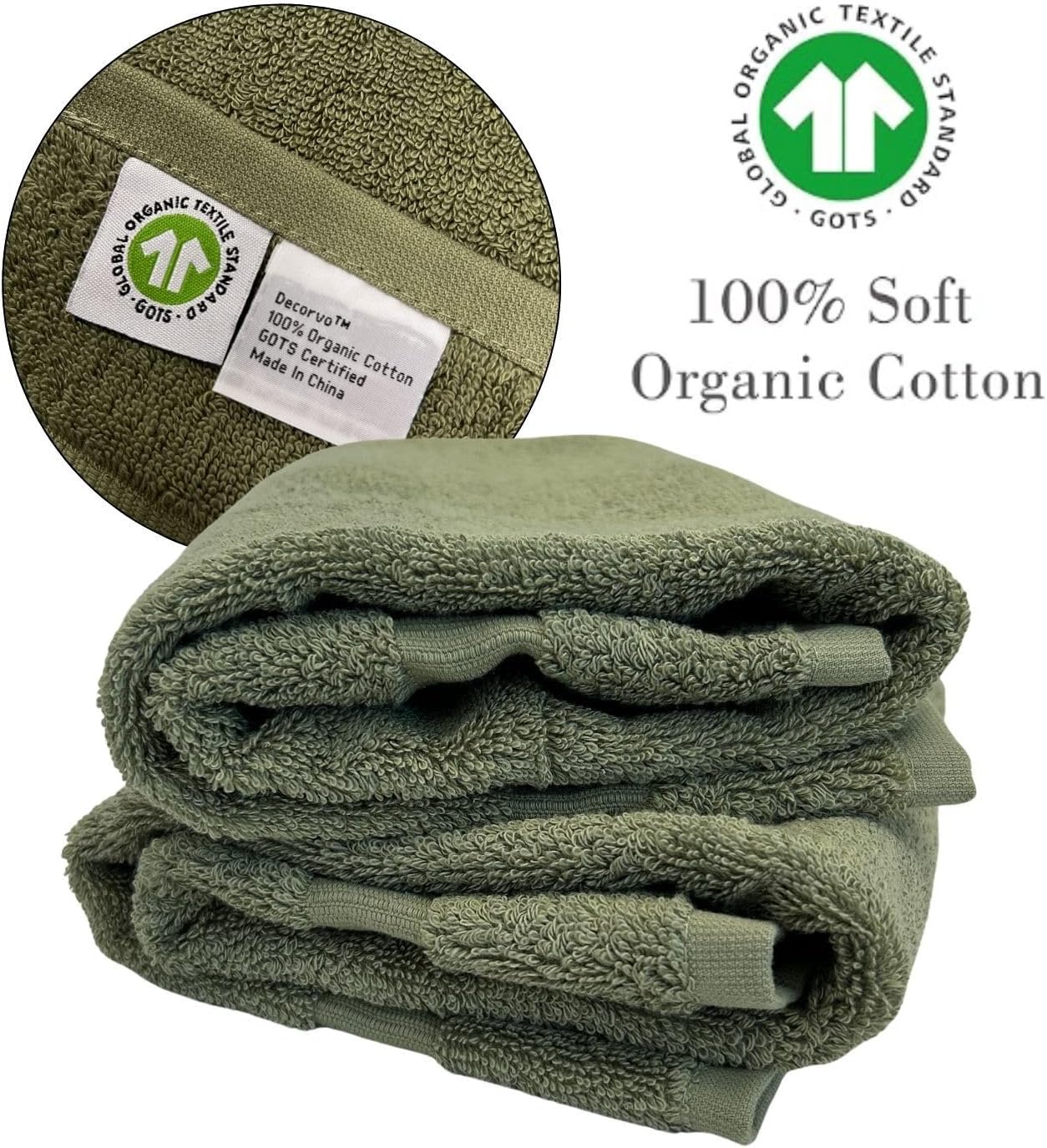 Sage Initial Hand Towel for Bathroom - Monogrammed Luxury Hotel Quality Decorative Embroidered Towel for Powder Room, Spa - GOTS Organic Certified - Set of 2 Letter M