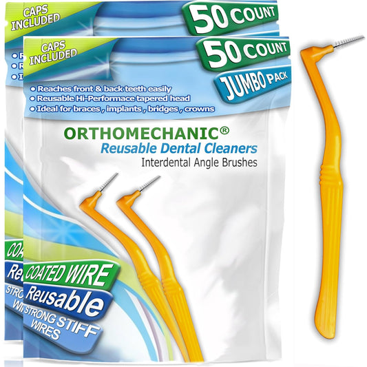 Reusable Interdental Angle Brushes Jumbo Pack - Remove Plaque - Toothpick (Tight - Orange - 50 Count Pack of 2)