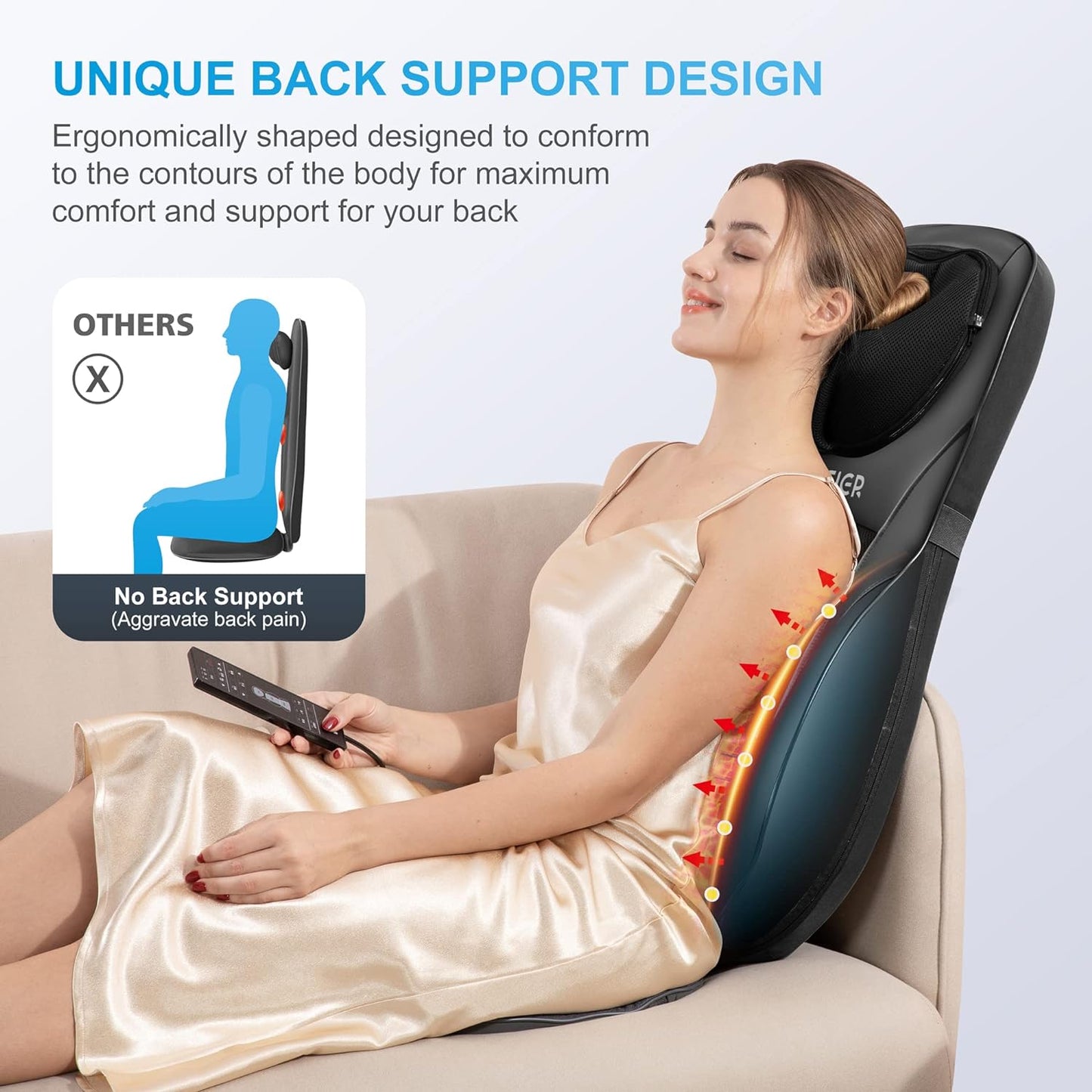 COMFIER Shiatsu Back Massager with Heat, Deep Kneading & Rolling Massage Chair Pad, Chair Massager for Office Home Use, Gift for Dad Mom