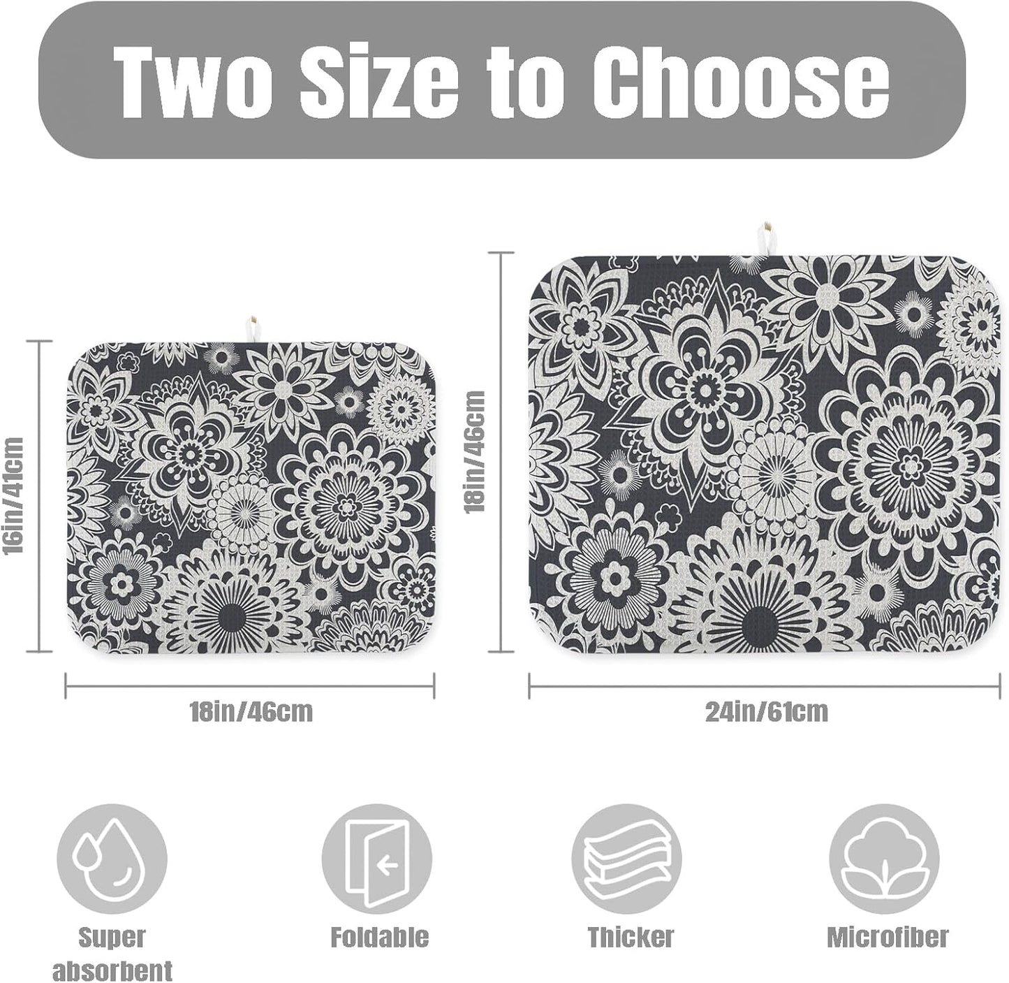 Dish Drying Mat for Kitchen Counter Large 18" x 24" Mandala Absorbent Microfiber Dishes Drainer Rack Mats Pad Reusable Washable