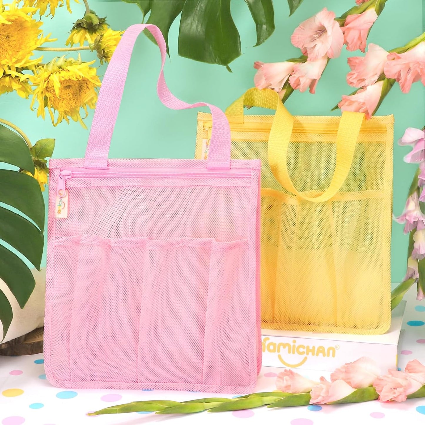 Mesh Shower Caddy Portable, Gym Travel Camp Dorm Room Essentials for Women and College Girl, Pink Bathroom Shower Bag