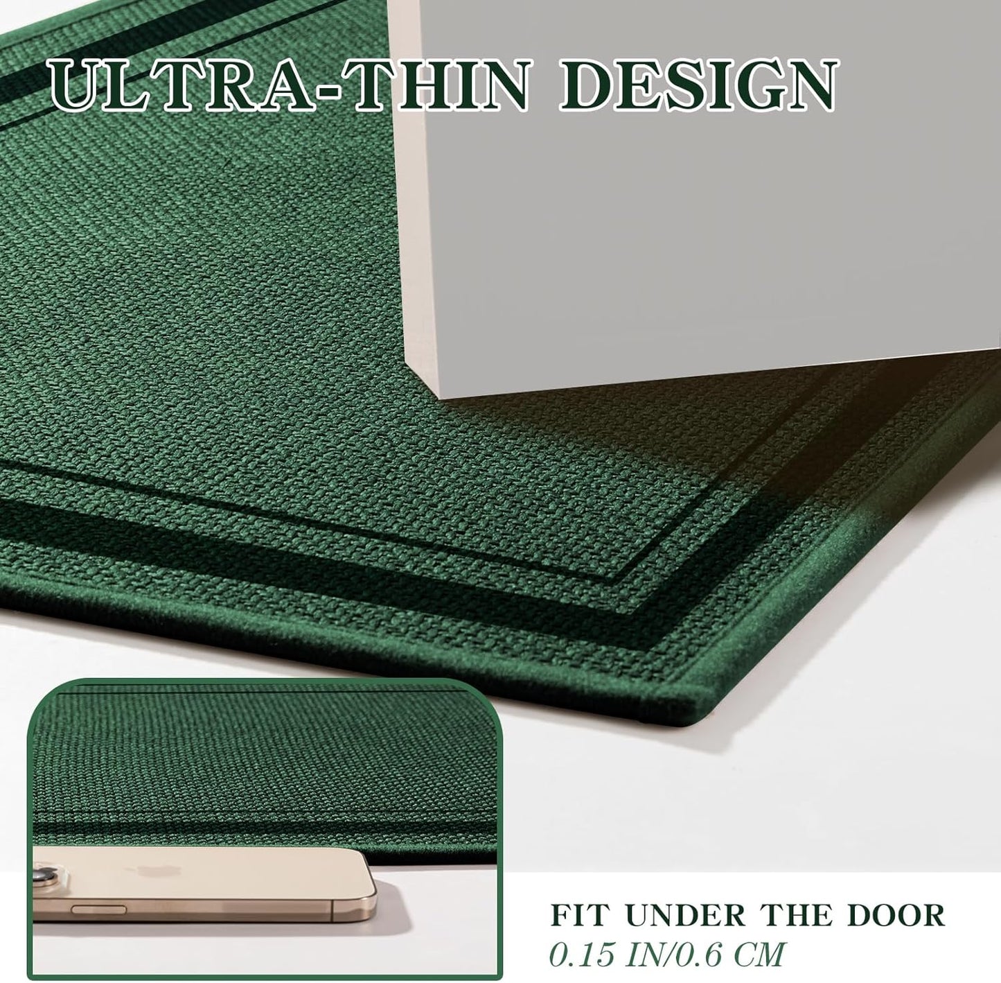 chakme Bathroom Rugs Mat 47x24, Ultra Thin Non Slip Bath Mat Large Quick Dry Absorbent Bath Mat for Bathroom Floor, (Dark Green, 47"x24")
