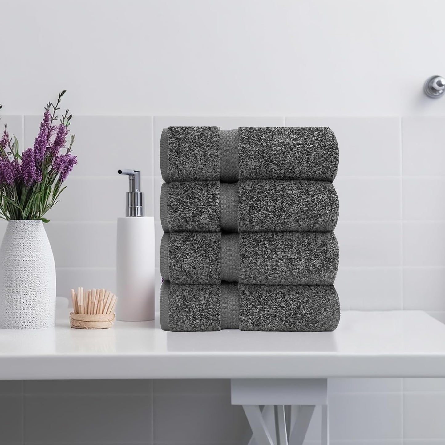 HERCULEAN Bath Sheet 30 x 60 Pack of 4 | 450 GSM Quick Dry and Highly Absorbent | 100% Cotton Terry Towels for Bathroom - Perfect for Shower - Pool and Spa - Luxury Soft Towels - Light Grey