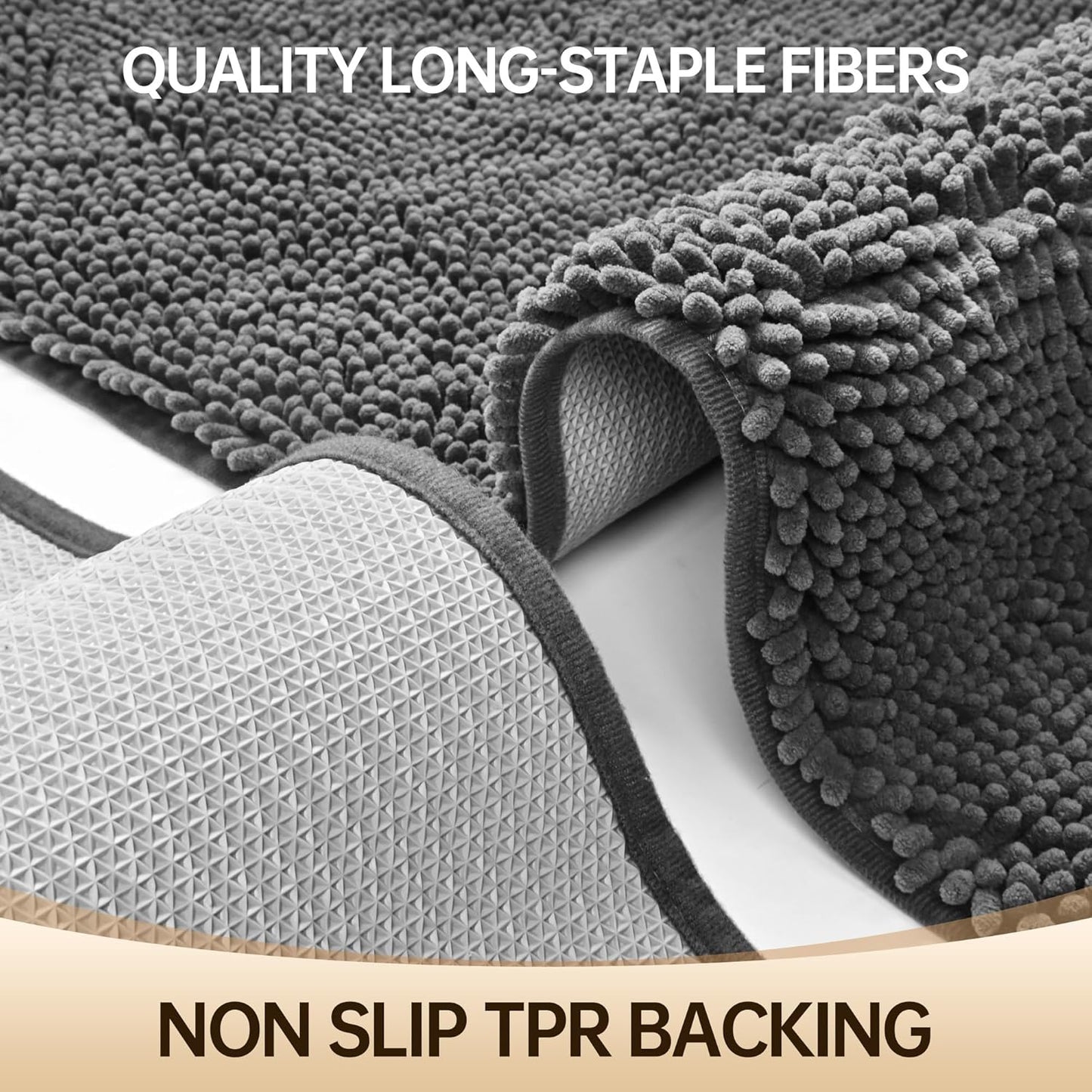 Amyracel Bathroom Rug Mat 24x48, Thick Soft Quick Dry Absorbent Chenille Bath Rug, Rubber Back Non Slip Machine Washable Bath Mat for Bathroom Shower Tub Floor