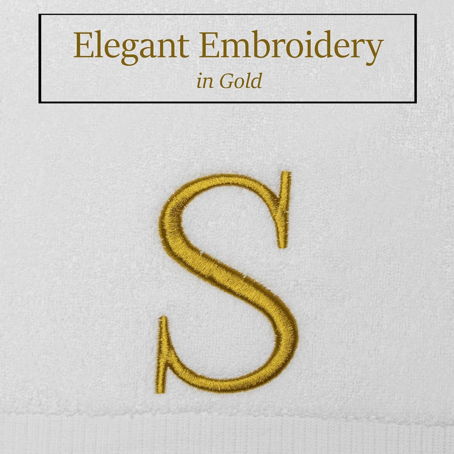 Monogrammed Hand Towels for Bathroom - Luxury Hotel Quality Personalized Initial Decorative Embroidered Bath Towel for Powder Room, Spa - GOTS Organic Certified - Set of 2 Gold Letter S