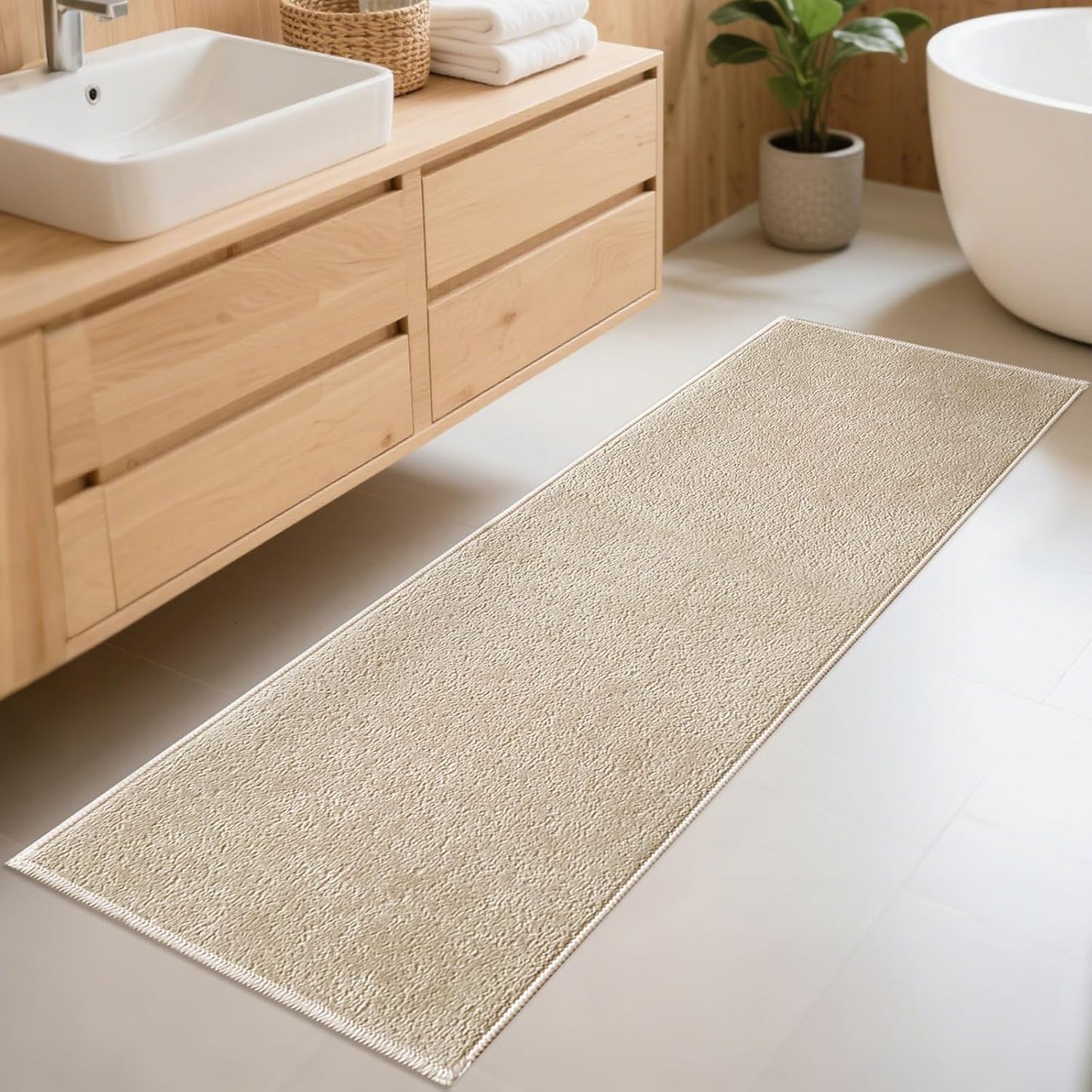 Bathroom Runner Rugs, Thin Absorbent Non-Slip Bath Mat, Quick Dry Low Pile Mats for Bathroom Floor Front of Bathtub,Shower Room,Sink,24"×60",Light Coffee