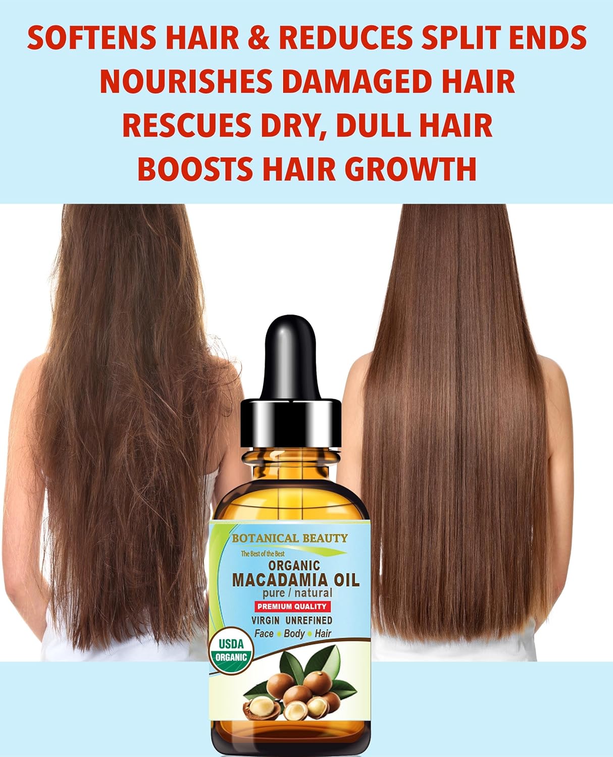 Botanical Beauty Organic MACADAMIA OIL 100% Pure Natural VIRGIN UNREFINED Cold-Pressed Carrier Oil for Face, Skin, Body, Hair, Lip, Nails. Rich in Vitamin E (4 Fl Oz)