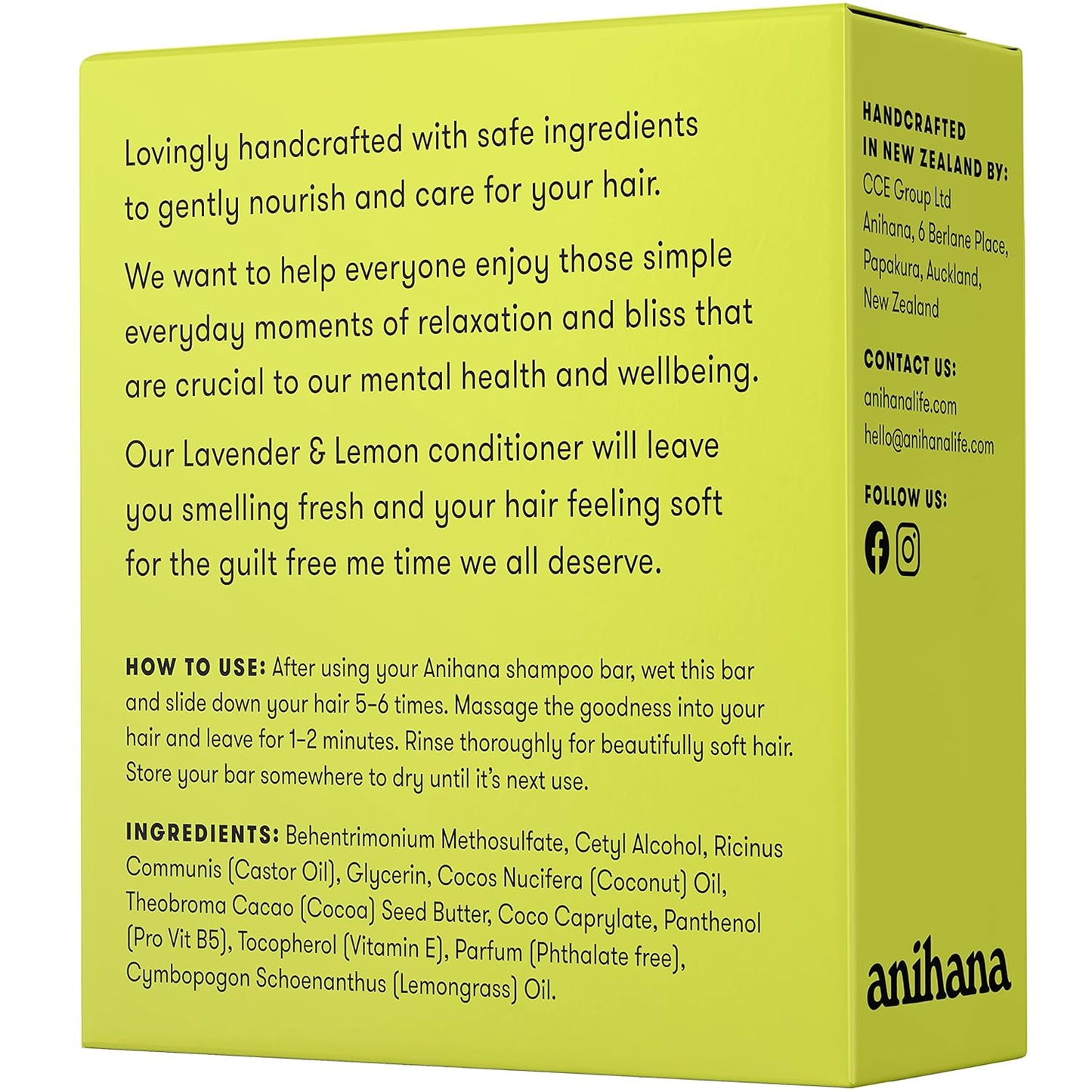 ANIHANA Conditioner Bar for Thin Fine Oily Hair Gives Hair Volume & Body Natural Healthy Look and Shine Paraben Free Lavender and Lemon 2.1 oz