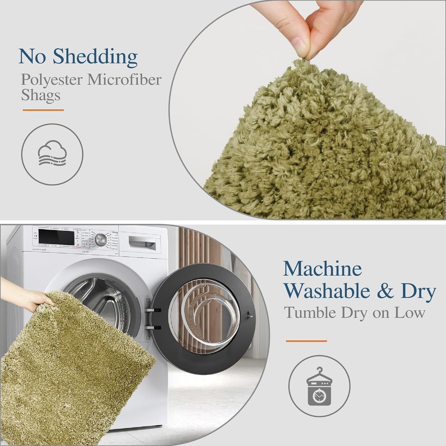 Walensee Bath Rug Non Slip Absorbent Olive Green Microfiber Shaggy Mat (16 x 24), Machine Washable Thick Plush for Shower