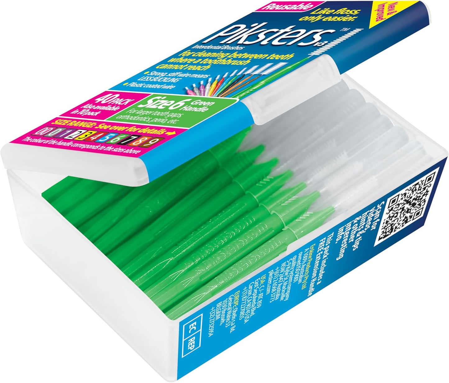 Piksters Interdental Brushes, 40 pk, Size 6, Interdental Tooth Brush for Larger Gaps, Gum Soft Bristles for Plaque Removal, Safe for Braces