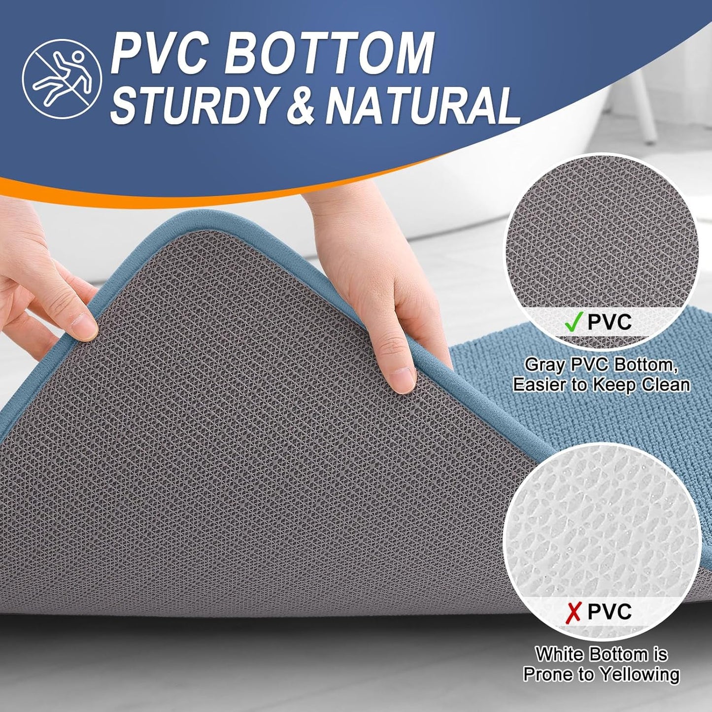 OLANLY Thick Memory Foam Bath Mat Rug 47x17, Extra Soft Absorbent Bathroom Rug, Quick Dry Bath Mats, Non-Slip, Machine Washable Carpet for Bathroom, Tub and Shower, Home Decor Accessories, Airy Blue