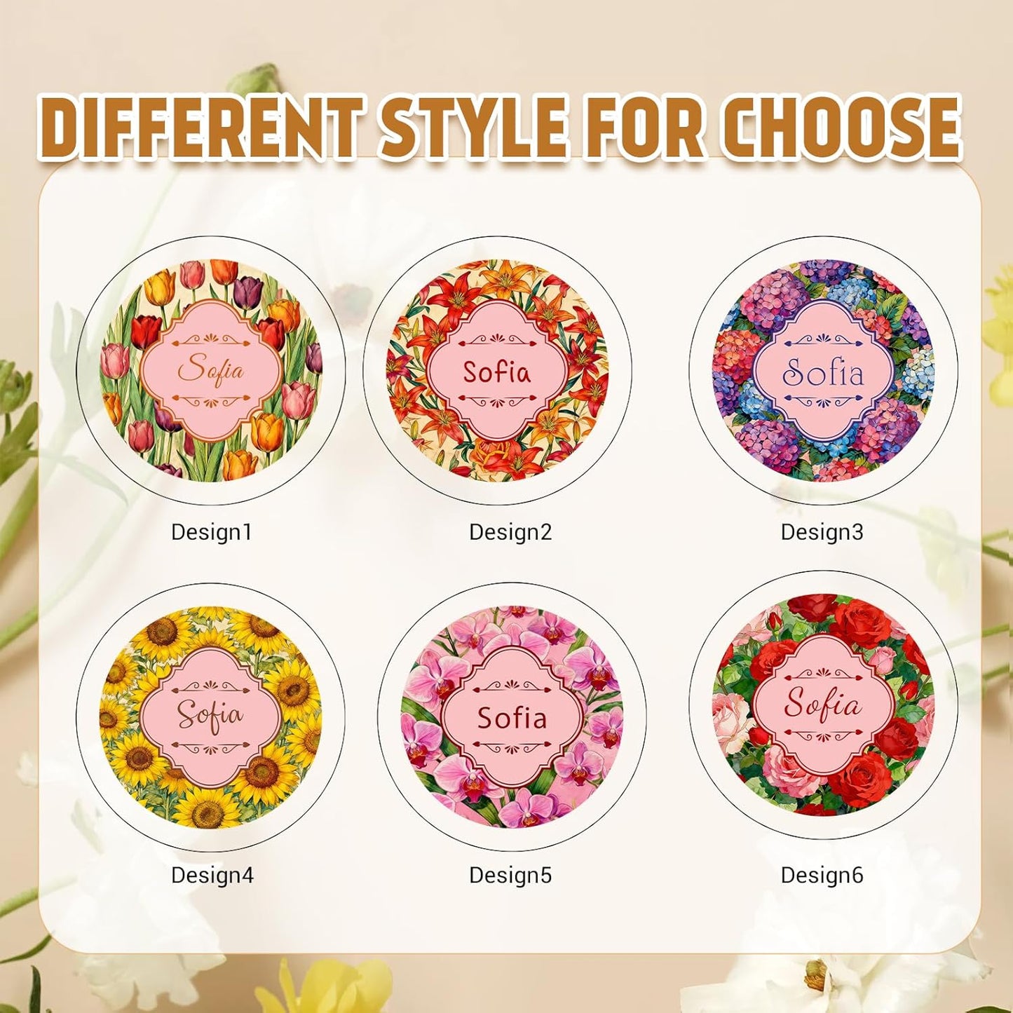 Custom Compact Mirror with Name - Personalized Flip Makeup Travel Pocket Mirror Gift for Women Bridesmaids Wedding Birthday (Romantic Flower)