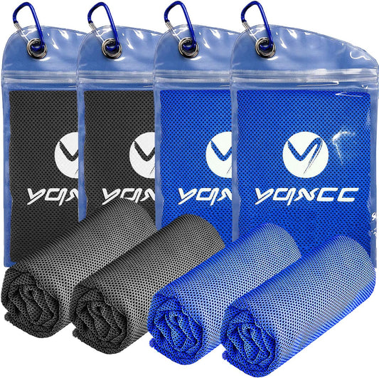 YQXCC 4 Pack Cooling Towels | 40"x12" | Ice Cool for Neck | Microfiber Soft Breathable Chilly | for Yoga, Golf, Gym, Camping, Running, Workout & More Activities