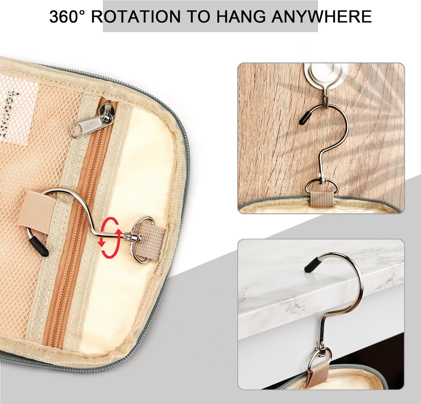 Hanging Travel Toiletry Bag for Women and Men, 6 Organizer Compartments, Extra Large Toiletries Bag, Bathroom Cosmetic Bag, Water-resistant Makeup Bag, Holds Full-Size Shampoo, Grey