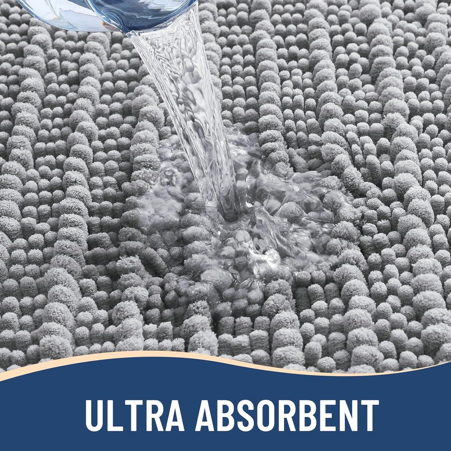 Arotive Luxury Chenille Bathroom Rug Mat, Extra Soft Thick Absorbent Shaggy Bath Rugs, Non-Slip Machine Wash Dry, Plush Bath Mats for Bathroom, Shower and Tub, 36x24, Light Grey