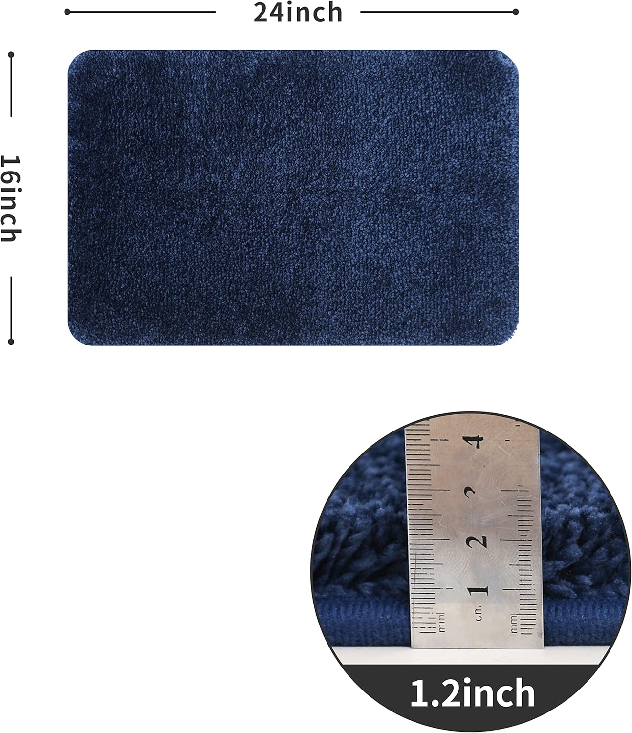 COSY HOMEER Extra Thick Bath Rugs for Bathroom - Anti-Slip Bath Mats Soft Plush Yarn Shaggy 100% Strong Mirco Polyeste Mat Living Room Bedroom Mat Floor Water Absorbent(Navy,16x24 - Inches)