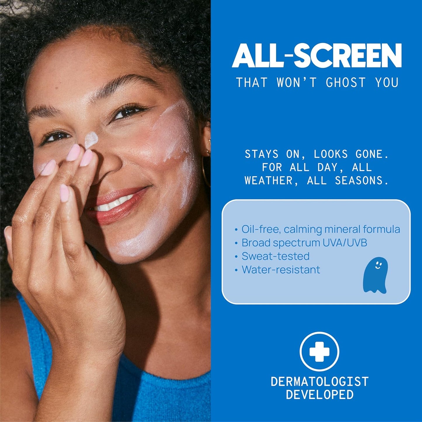 Ghosted Mineral All-Screen - Oil-Free SPF 30 Face Sunscreen - Dermatologist Developed with Cloud Feel Bisabolol for Daily All-Weather Care - Reef Safe, Water-Resistant, Blends Into Skin (1.7oz)