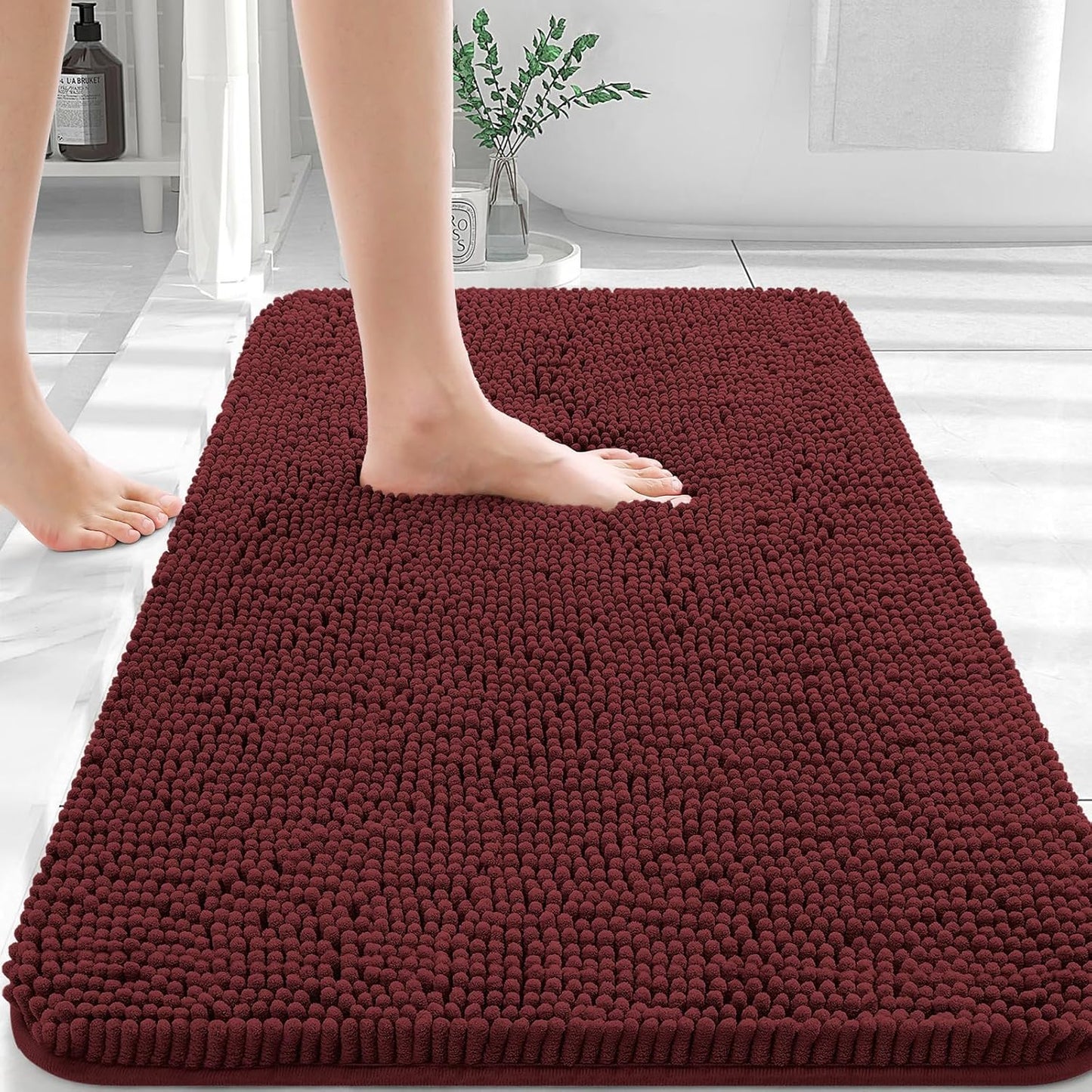 OLANLY Bathroom Rugs 36x24, Extra Soft Absorbent Chenille Bath Rugs, Rubber Backing Quick Dry, Machine Washable Bath Mats for Bathroom Floor, Tub and Shower, Home Decor Accessories, Andorra Red-Brown