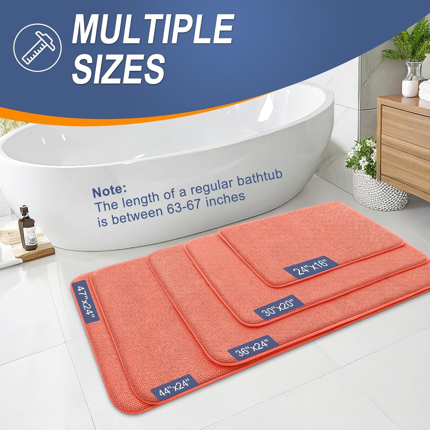 OLANLY Thick Memory Foam Bath Mat Rug 30x20, Extra Soft Absorbent Bathroom Rug, Quick Dry Bath Mats, Non-Slip, Machine Washable Carpet for Bathroom, Tub and Shower, Home Decor Accessories, Coral
