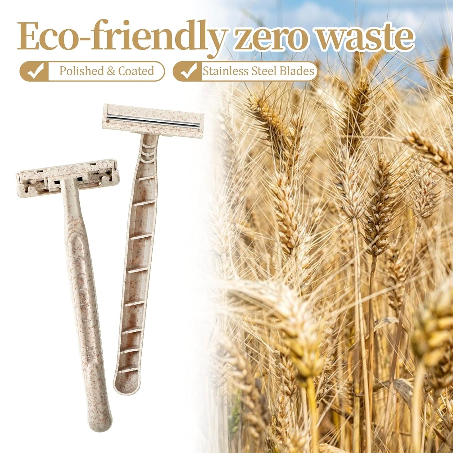 50Pcs Twin Blade Uinsex Disposable Razors, Shaving Razors for Men & Women Bulk, Eco-Friendly Portable Shave Razor for Bathing, Hotel, Travel(Beige)