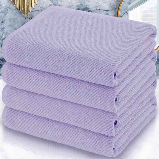 VOOVA & MOVAS Purple Bath Towels Set of 4, Large 30" x 56" - 100% Cotton | Quick Dry | Light Weight | Thick | Soft | Absorbent, Quick Dry Towels for Showering, Luxury Towel Gift Set, Lilac