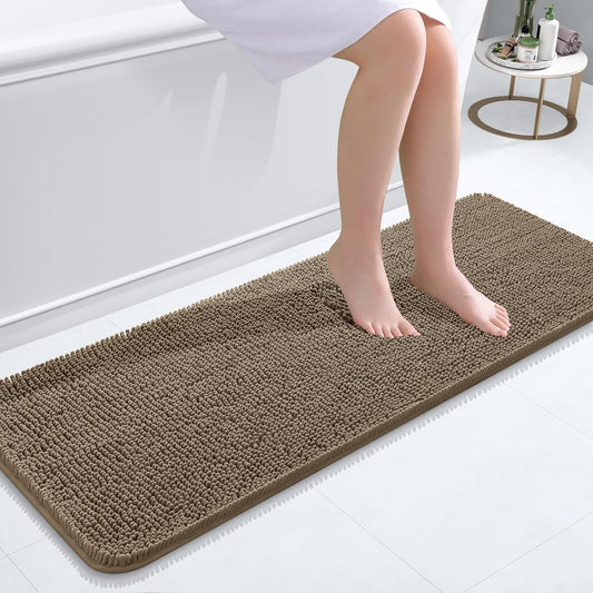 OLANLY Bathroom Rugs 47x17, Extra Soft Absorbent Chenille Bath Rugs, Rubber Backing Quick Dry, Machine Washable Bath Mats for Bathroom Floor, Tub and Shower, Home Decor Accessories, Tan