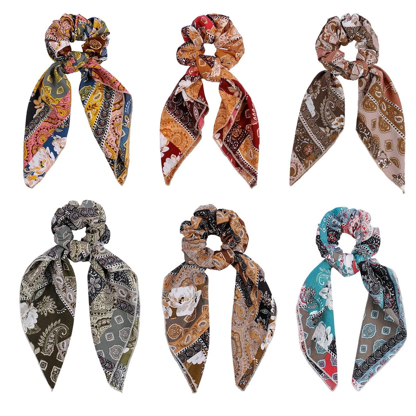 Paisley Scrunchie Hair Accessories - Chiffon Hair Scarf Bandana, Scrunchies, Ribbons, Ponytail Holders, and Bow Scrunchies for Women (6PCS)