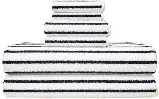 Italic Ultraplush Luxe 6 Piece Towel Set – 2 Bath Sheets, 2 Hand Towels, 2 Washcloths – 800GSM Highly Absorbent & Quick Dry, Resort Grade 100% Australian Cotton Towels, Striped (White & Blue)