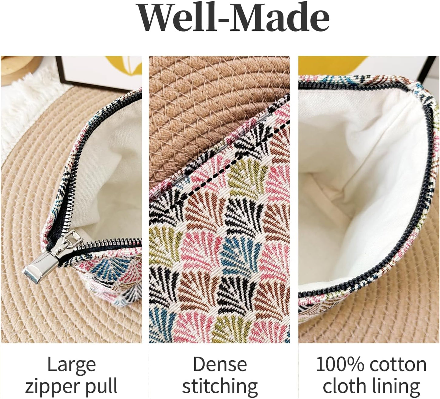 Diamond-Shaped Makeup Bag for Women,Travel Make up Bag with Zipper Lining, Canvas Makeup Pouch for Purse, Cosmetic Pouch for Toiletry, Cosmetic, Sunscreen, Hygiene, Skincare, SPF, Medicine, Sunblock