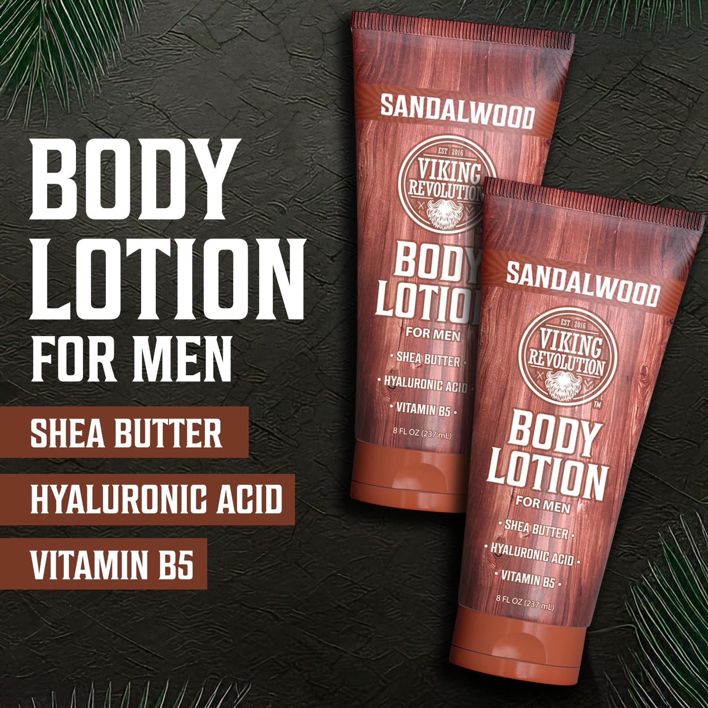 Viking Revolution Sandalwood Body Lotion for Men – Mens Lotion for Dry Skin with Shea Butter, Hyaluronic Acid and Vitamin B5 – Nourishing Mens Body Lotion for Hydrated and Smooth Skin (8oz, 2 Pack)