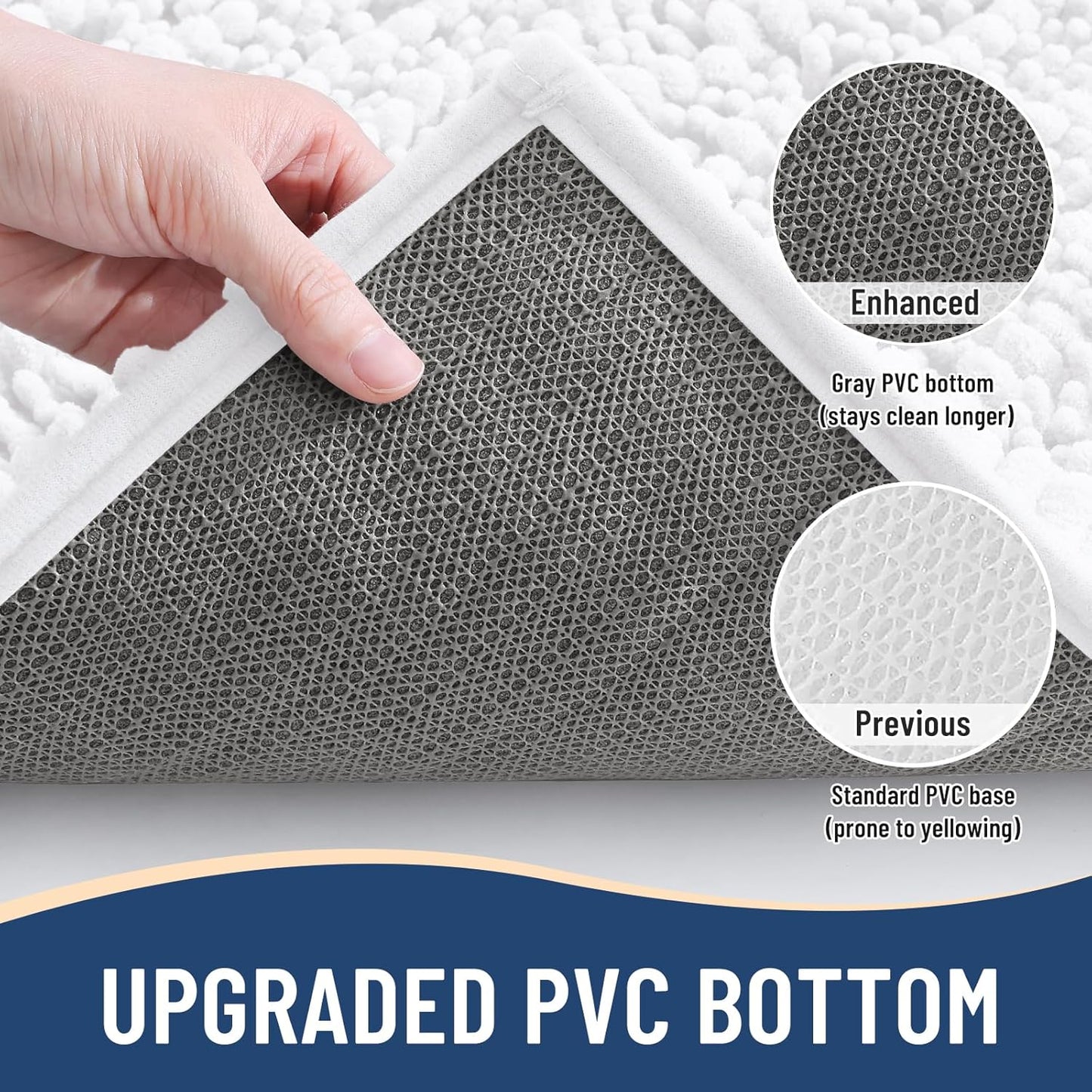 Arotive Luxury Chenille Bathroom Rug Mat, Extra Soft Thick Absorbent Shaggy Bath Rugs, Non-Slip Machine Wash Dry, Plush Bath Mats for Bathroom, Shower and Tub, 30x20, White